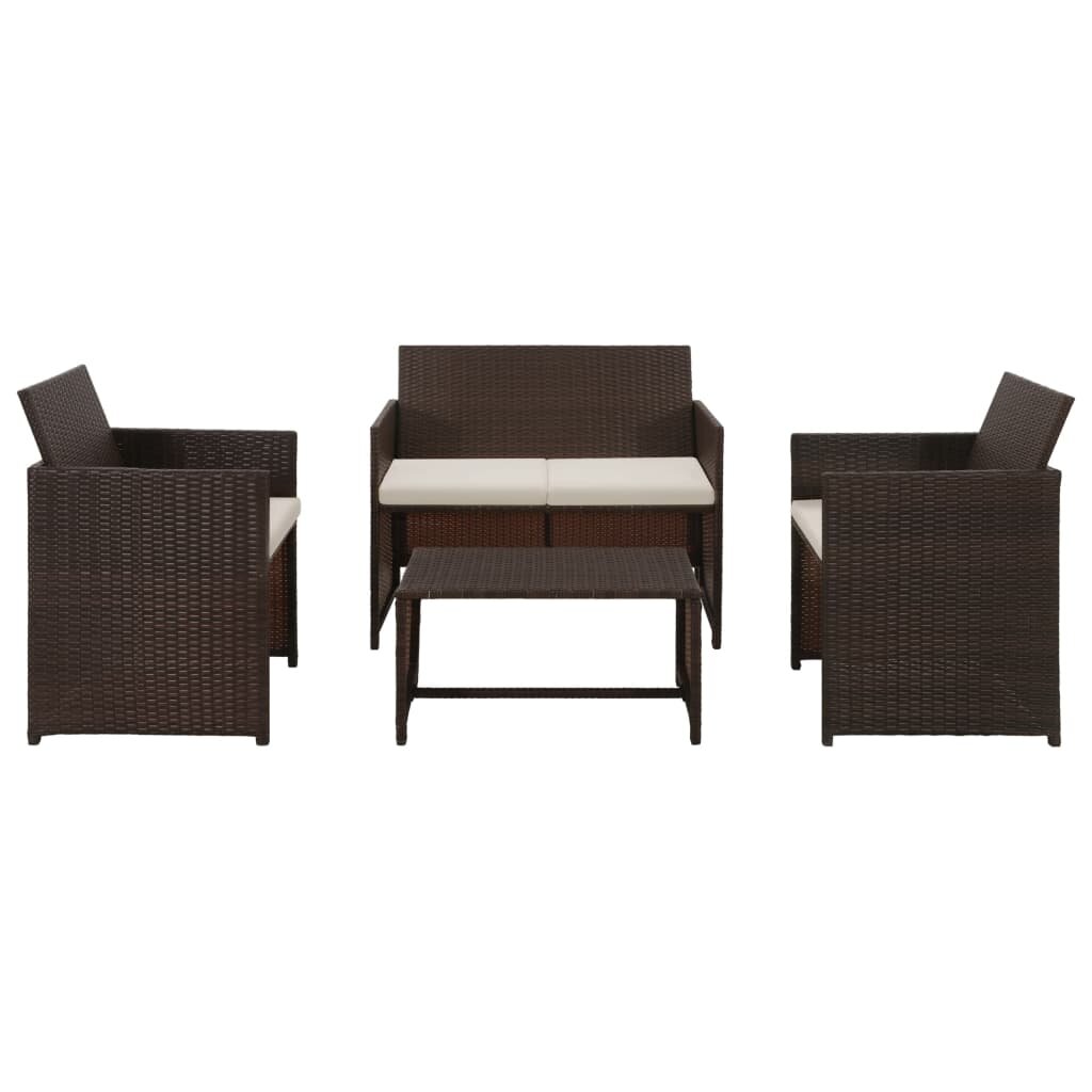 Image of 4 Piece Garden Lounge with Cushions Set Poly Rattan Brown