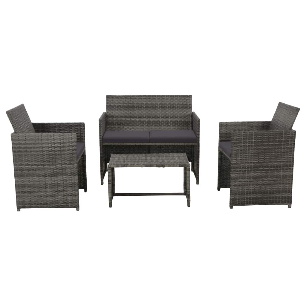 Image of 4 Piece Garden Lounge with Cushions Set Poly Rattan Gray