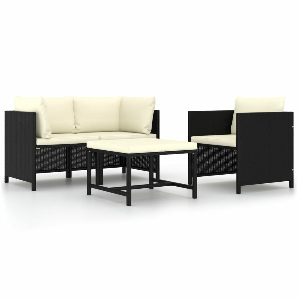 Image of 4 Piece Garden Sofa Set with Cushions Black Poly Rattan
