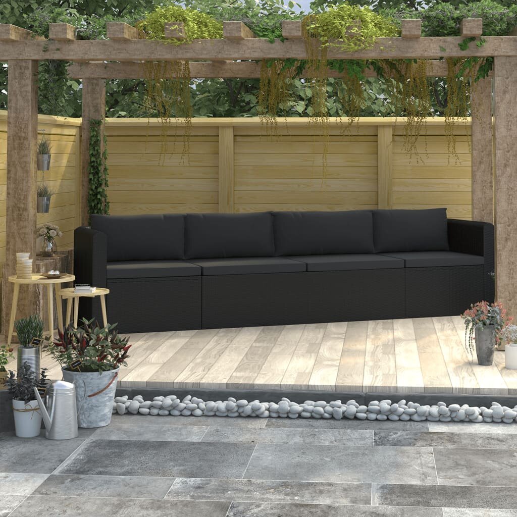 Image of 4 Piece Garden Sofa Set with Cushions Poly Rattan Black