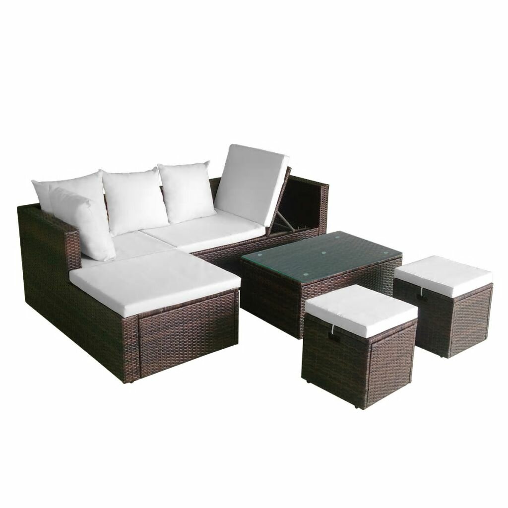 Image of 4 Piece Outdoor Patio Furniture Set Garden Lounge Set with Cushions Poly Rattan Brown