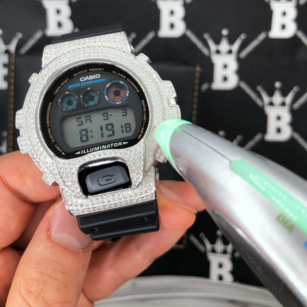 Image of 425 Carat Moissanite VVS Iced Out G Shock DW6900 Custom Watch ID 41954090385601