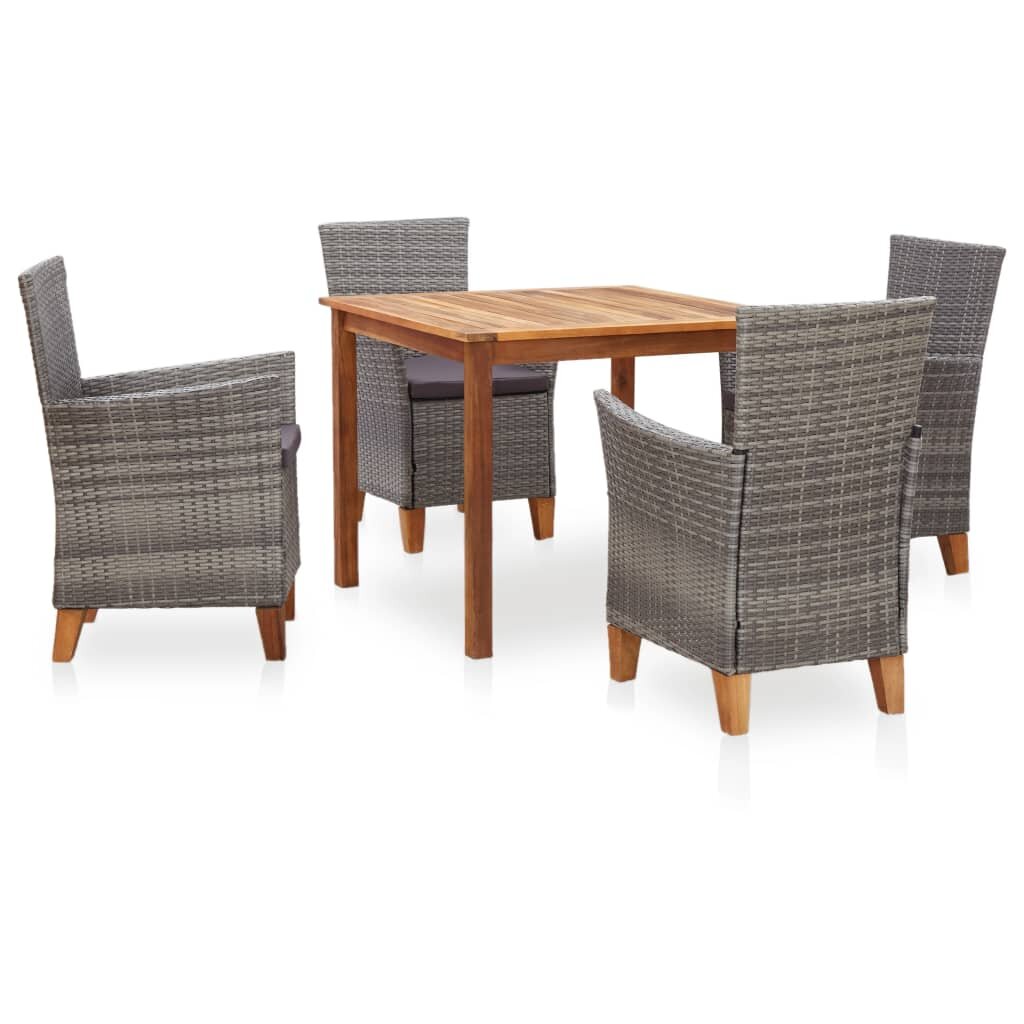 Image of 5 Piece Dining Set Poly Rattan and Solid Acacia Wood Gray