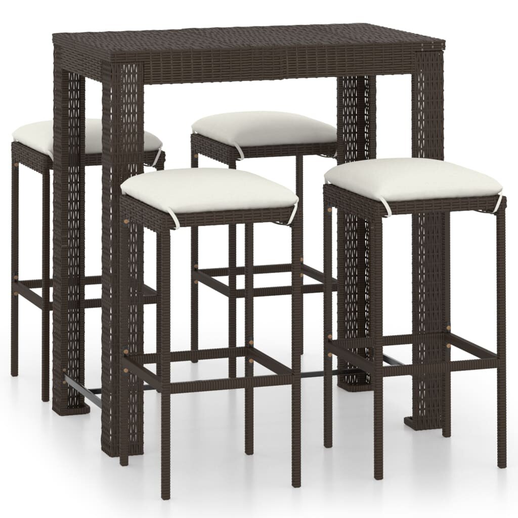 Image of 5 Piece Garden Bar Set with Cushions Poly Rattan Brown