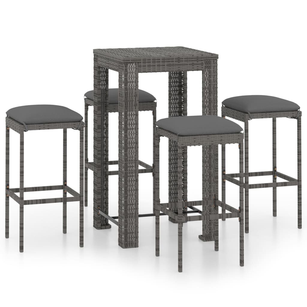 Image of 5 Piece Garden Bar Set with Cushions Poly Rattan Gray