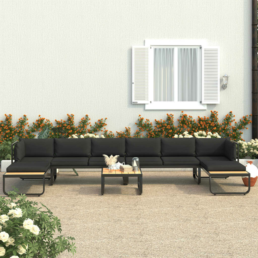 Image of 5 Piece Garden Corner Sofa Set with Cushions Aluminum and WPC