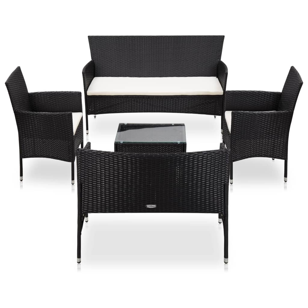 Image of 5 Piece Garden Lounge Set With Cushions Poly Rattan Black
