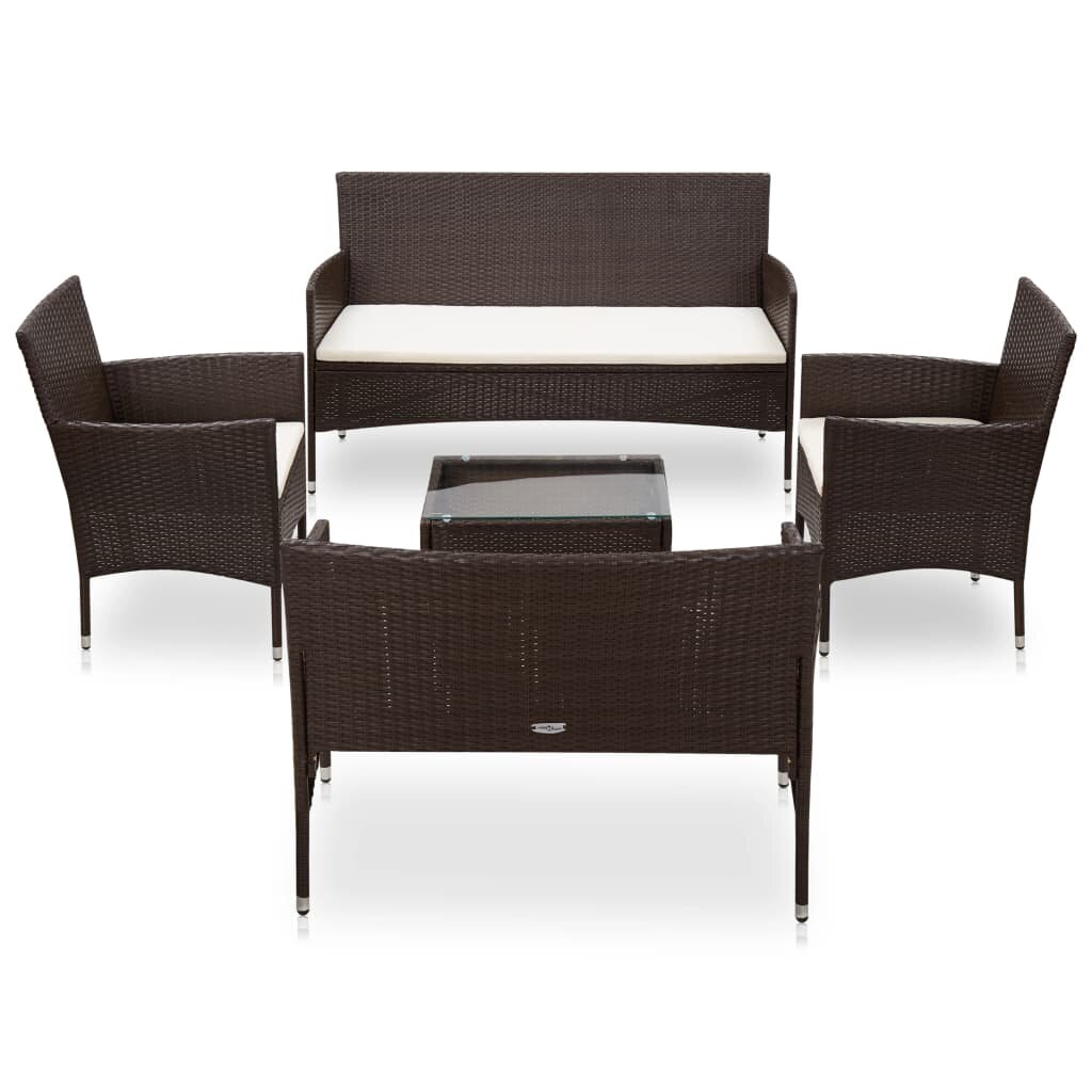 Image of 5 Piece Garden Lounge Set With Cushions Poly Rattan Brown