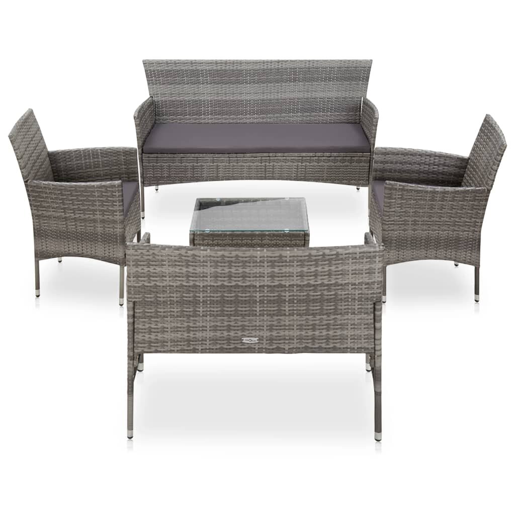 Image of 5 Piece Garden Lounge Set With Cushions Poly Rattan Gray