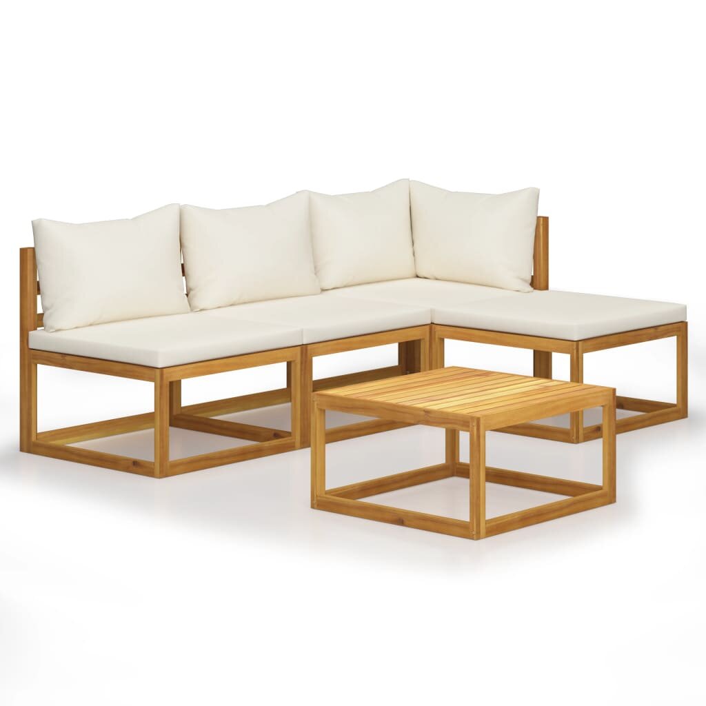 Image of 5 Piece Garden Lounge Set with Cushion Cream Solid Acacia Wood