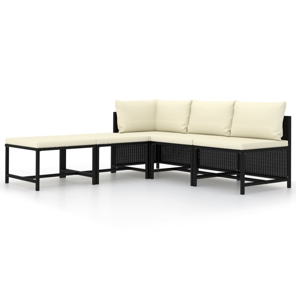 Image of 5 Piece Garden Sofa Set with Cushions Black Poly Rattan