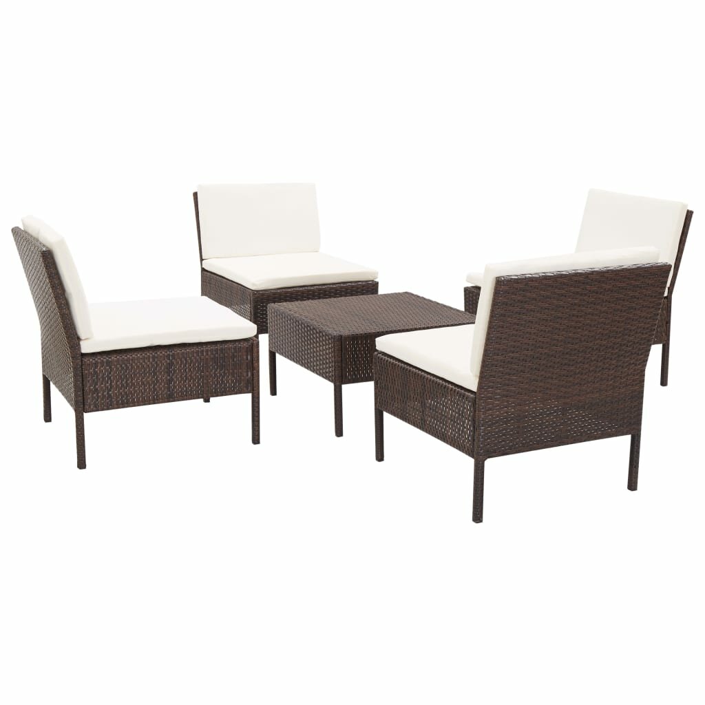 Image of 5 Piece Garden Sofa Set with Cushions Poly Rattan Brown