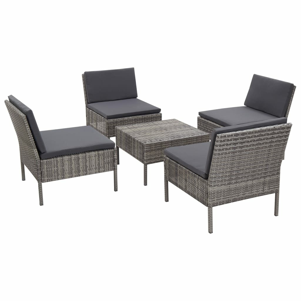Image of 5 Piece Garden Sofa Set with Cushions Poly Rattan Gray