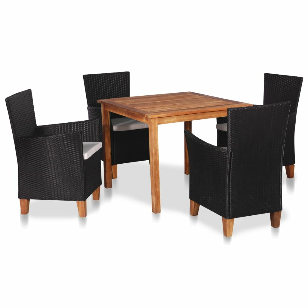 Image of 5 Piece Outdoor Dining Set Poly Rattan Black and Brown