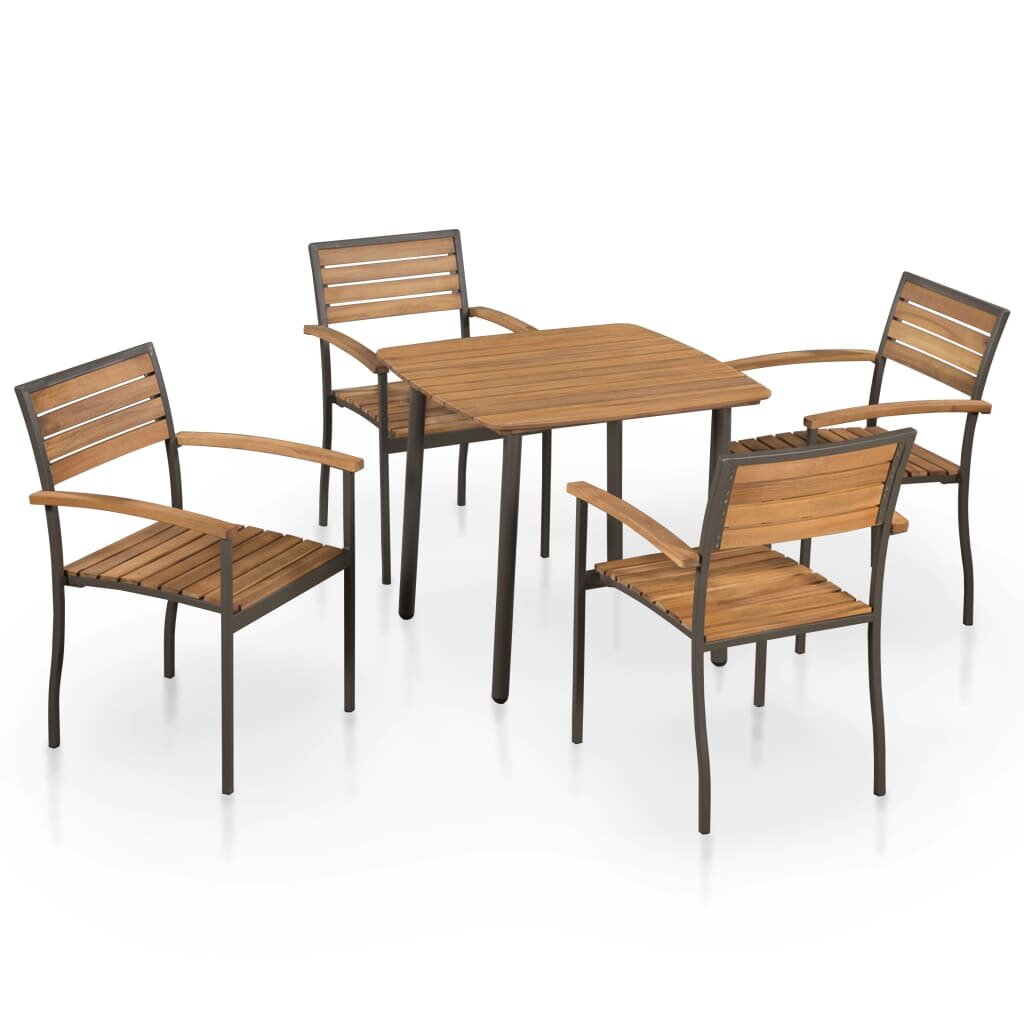 Image of 5 Piece Outdoor Dining Set Solid Acacia Wood and Steel