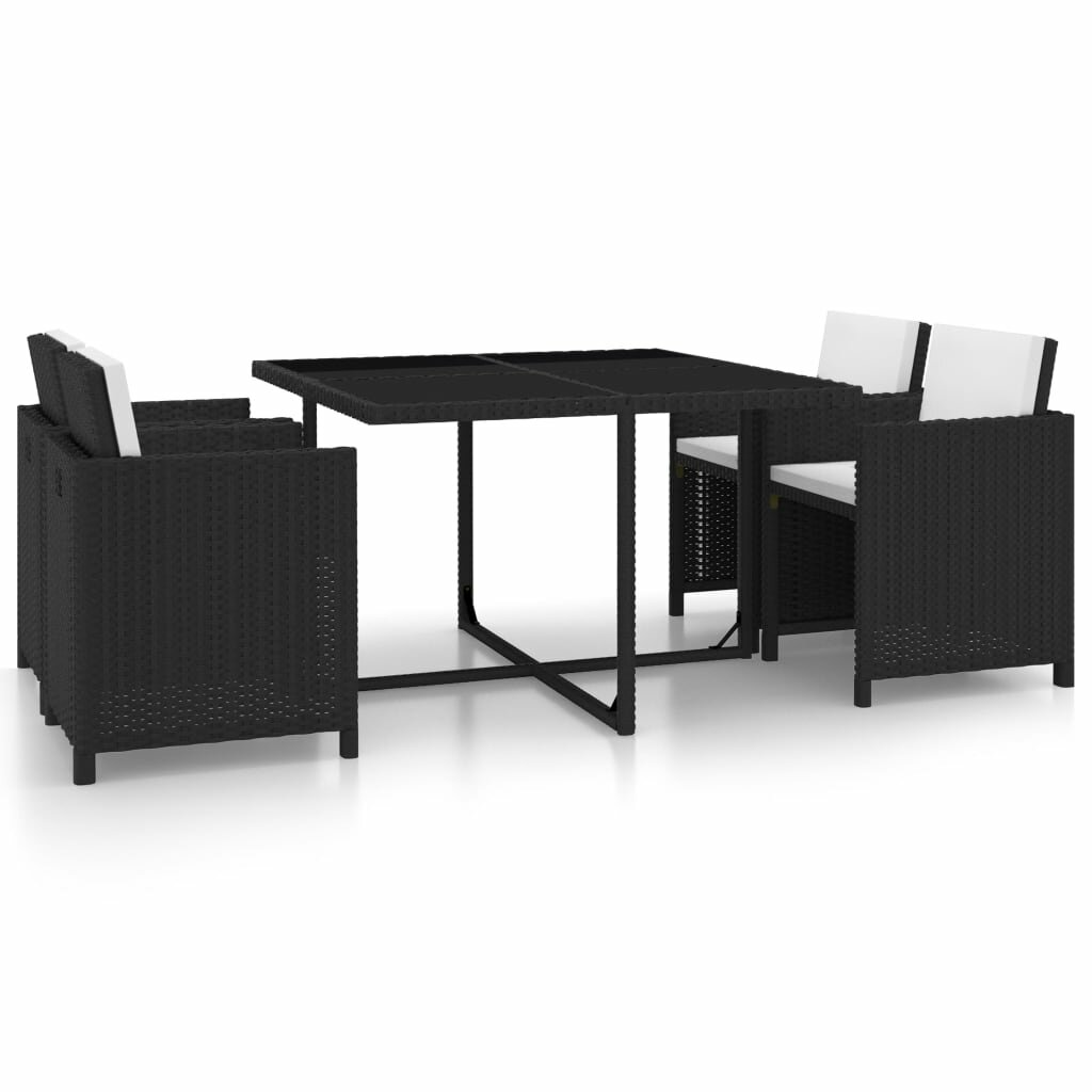 Image of 5 Piece Outdoor Dining Set with Cushions Poly Rattan Black