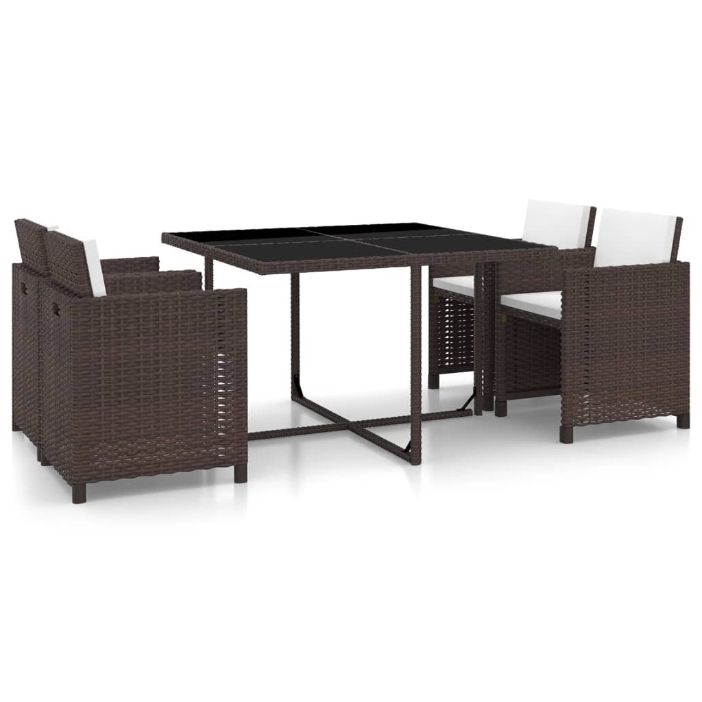 Image of 5 Piece Outdoor Dining Set with Cushions Poly Rattan Brown