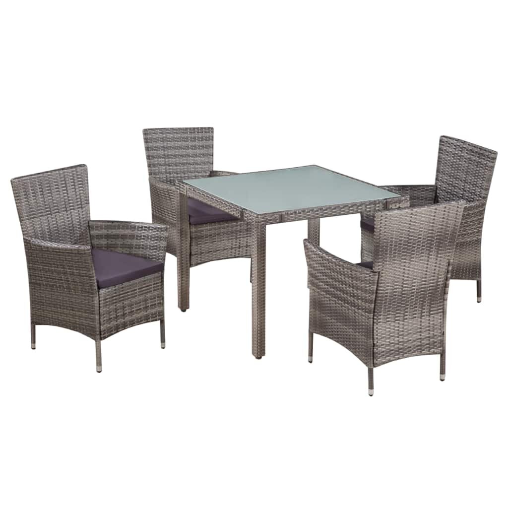 Image of 5 Piece Outdoor Dining Set with Cushions Poly Rattan Gray