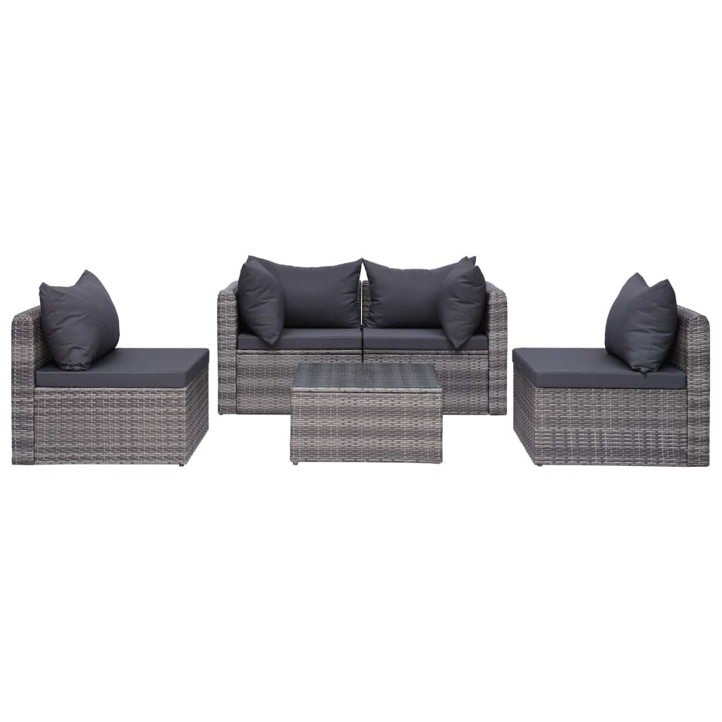 Image of 5 Piece Outdoor Patio Furniture Garden Sofa Set with Cushions & Pillows Poly Rattan Gray