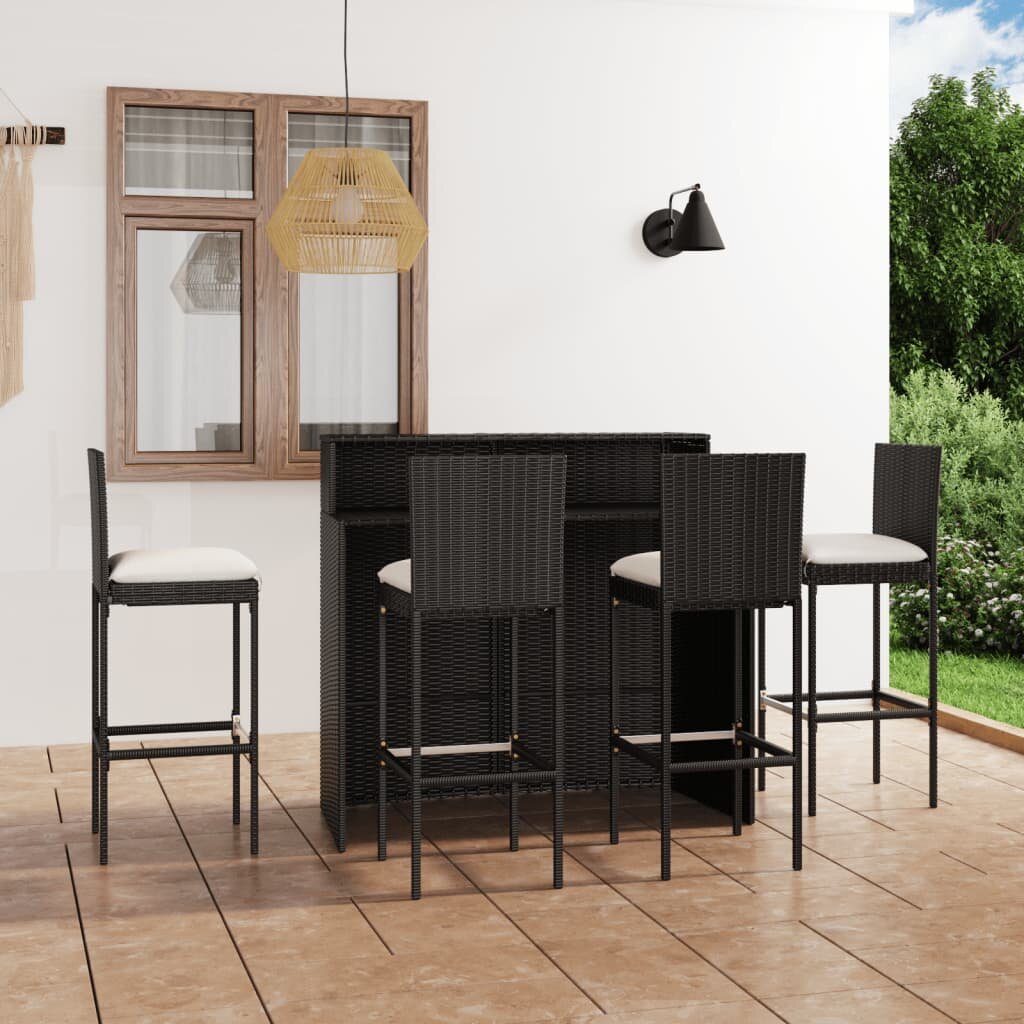 Image of 5 Piece Patio Bar Set with Cushions Black