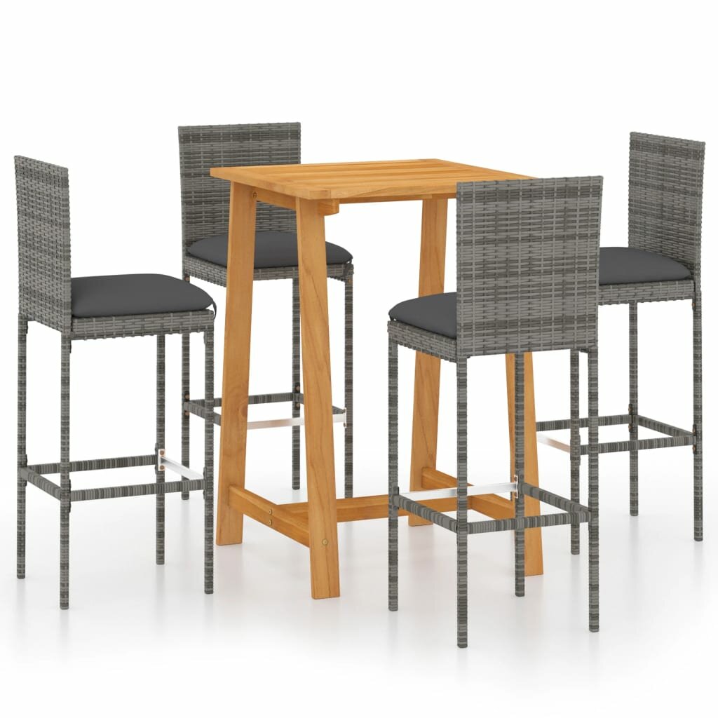 Image of 5 Piece Patio Bar Set with Cushions Gray