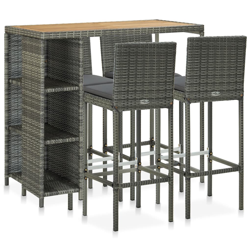 Image of 5 Piece Patio Bar Set with Cushions Poly Rattan Gray