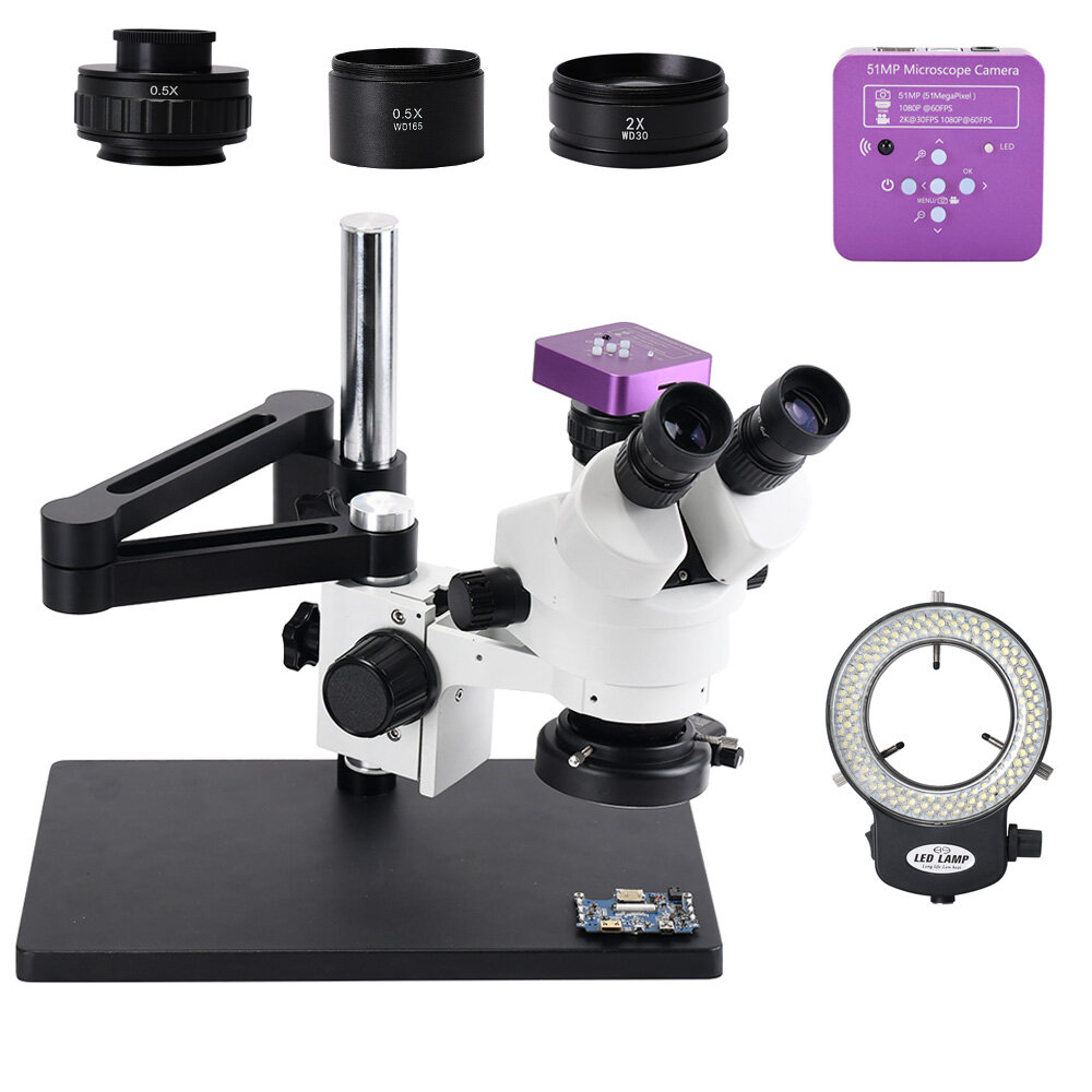 Image of 51MP 2k Trinocular Stereo HDMI Microscope Camera 7X-45X Continuous HD Zoom Stereo Trinocular Microscope For Phone Repair