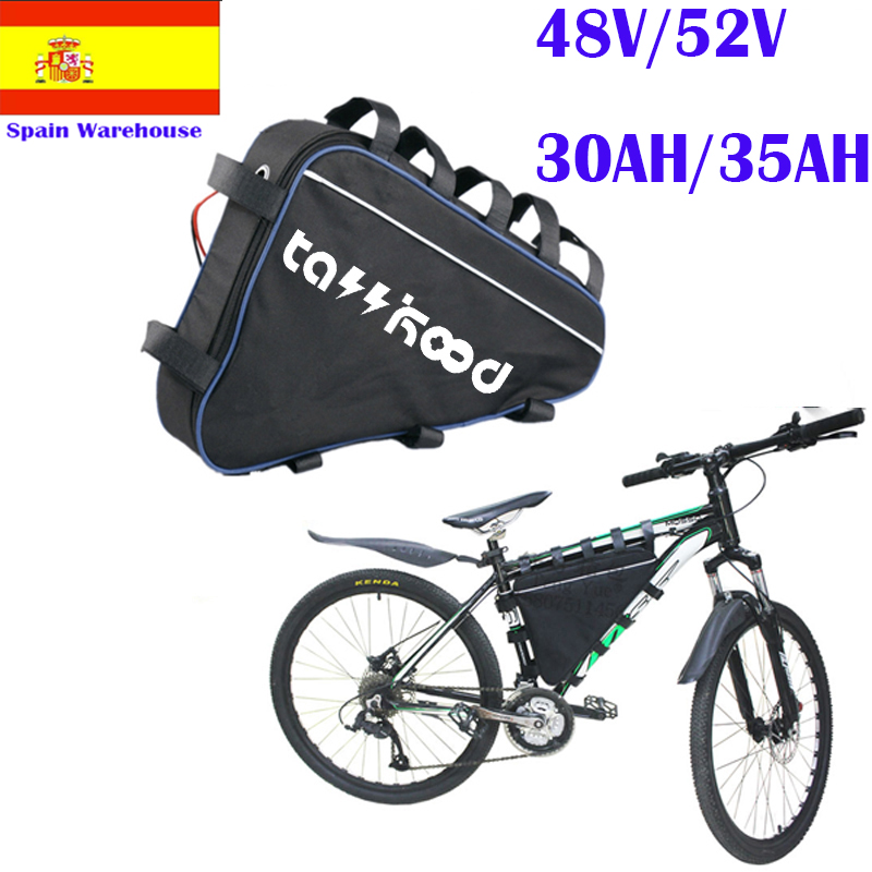 Image of 52v 35ah 1500w triangle lithium electric mountain Bicycle battery pack 52 Volt 18650 e adults bike rechargeablebattery For 48V bafang 1000w 750w motor