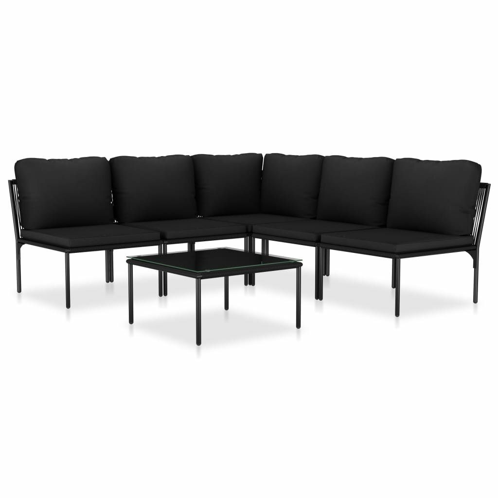 Image of 6 Piece Garden Lounge Set with Cushions Black PVC