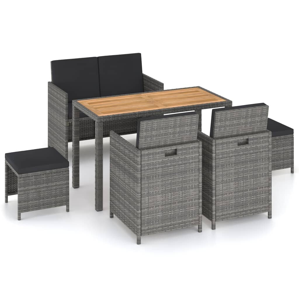 Image of 6 Piece Outdoor Dining Set Poly Rattan and Acacia Wood Gray