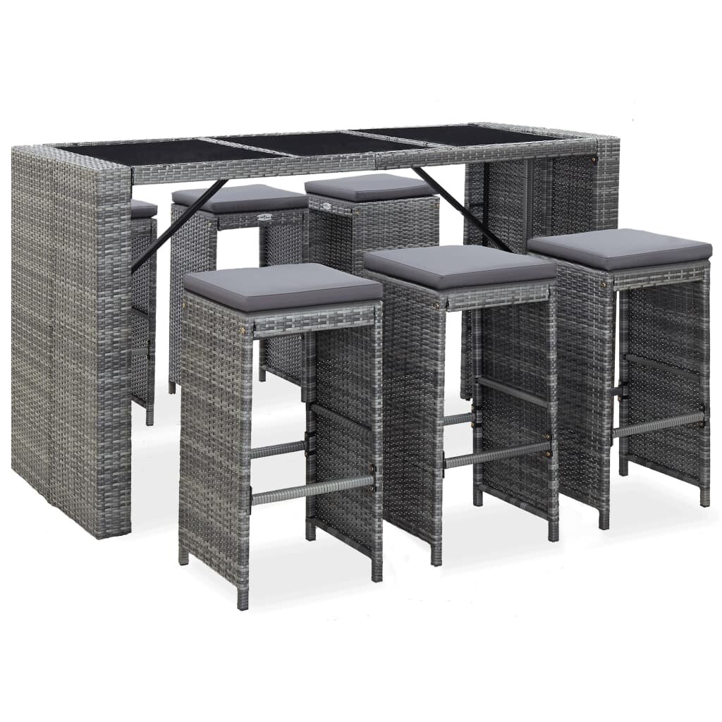 Image of 7 Piece Garden Bar Set with Cushions Poly Rattan Gray