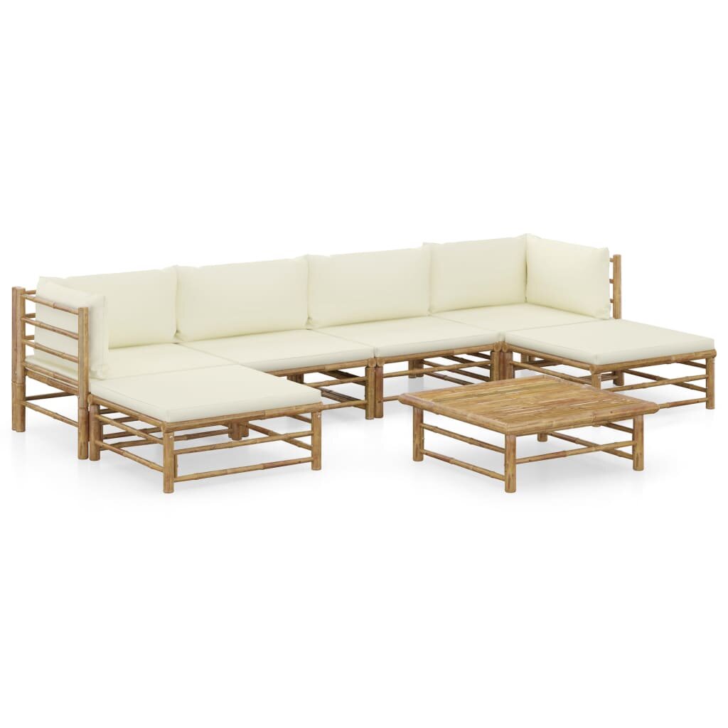 Image of 7 Piece Garden Lounge Set with Cream White Cushions Bamboo