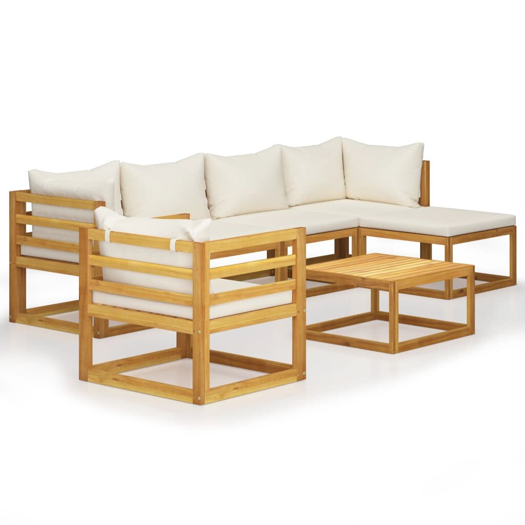 Image of 7 Piece Garden Lounge Set with Cushion Cream Solid Acacia Wood