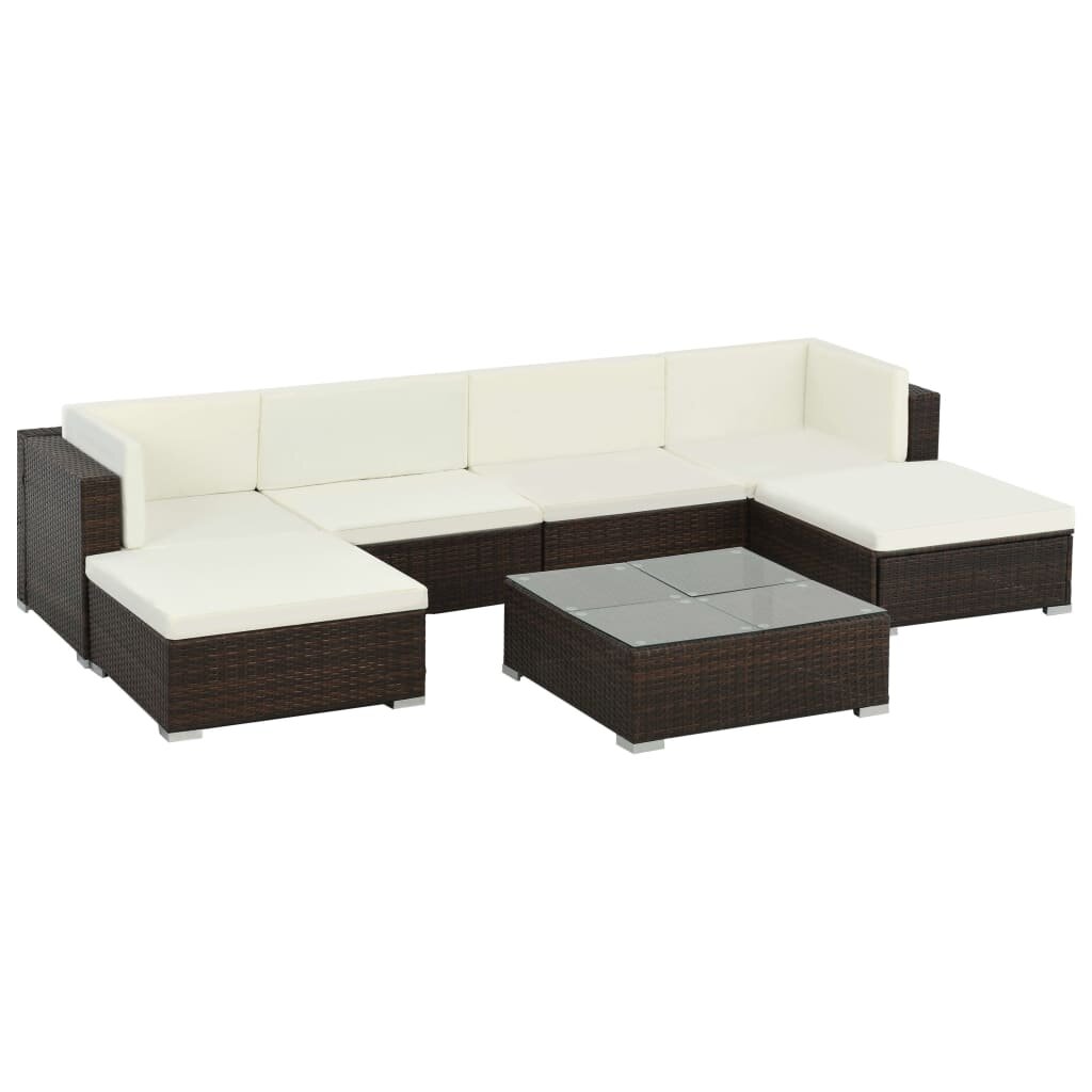 Image of 7 Piece Garden Lounge Set with Cushions Poly Rattan Brown