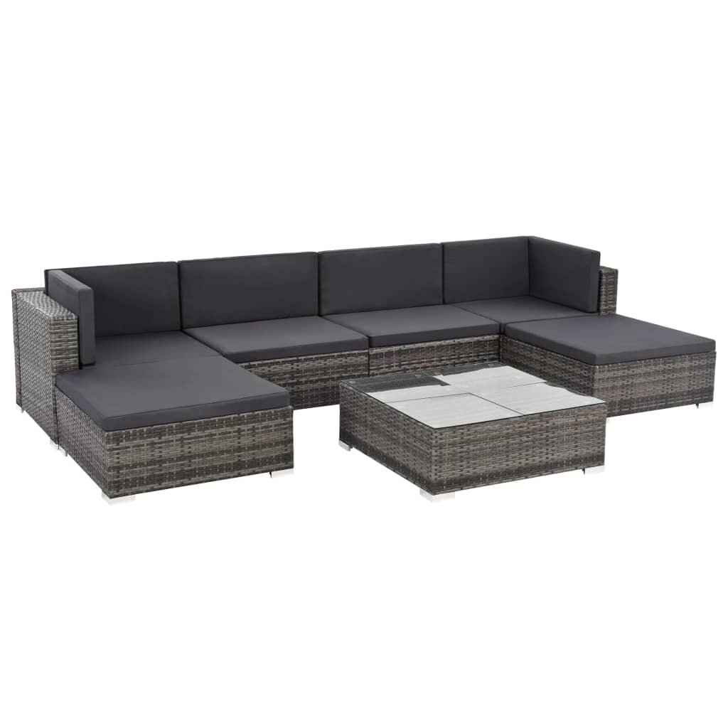 Image of 7 Piece Garden Lounge Set with Cushions Poly Rattan Gray