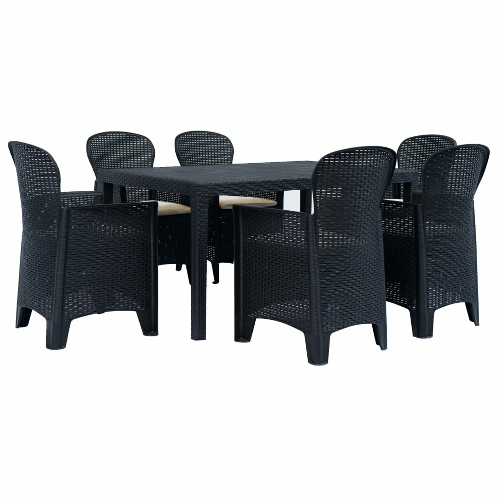 Image of 7 Piece Outdoor Dining Set Plastic Anthracite Rattan Look