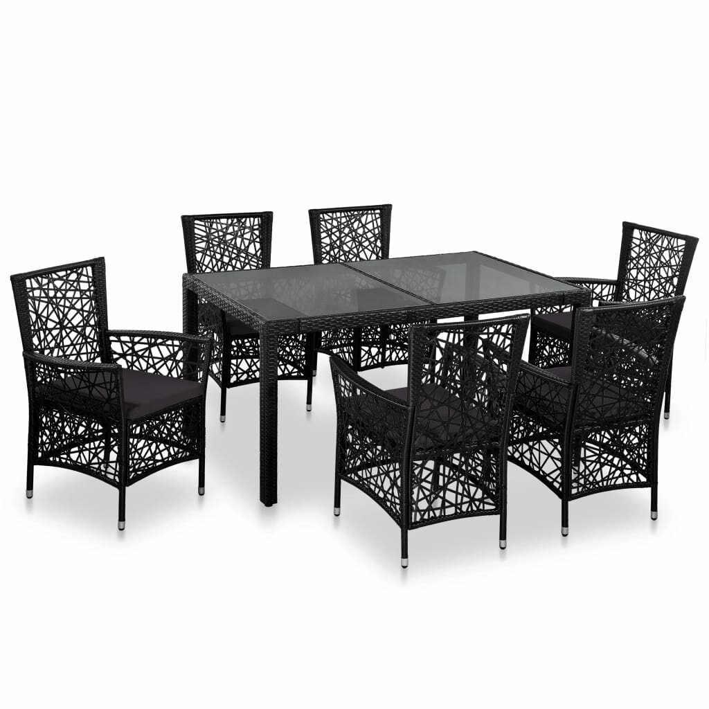 Image of 7 Piece Outdoor Dining Set Poly Rattan Black