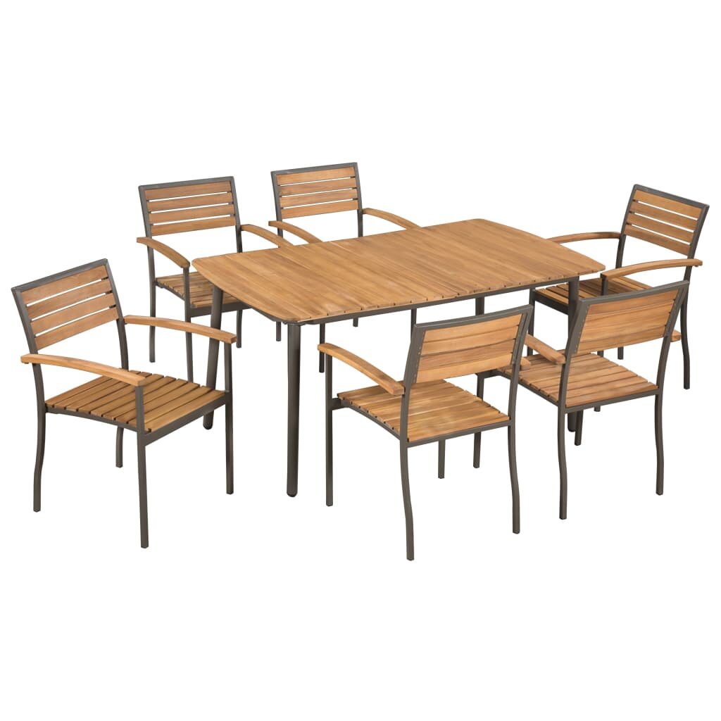 Image of 7 Piece Outdoor Dining Set Solid Acacia Wood and Steel