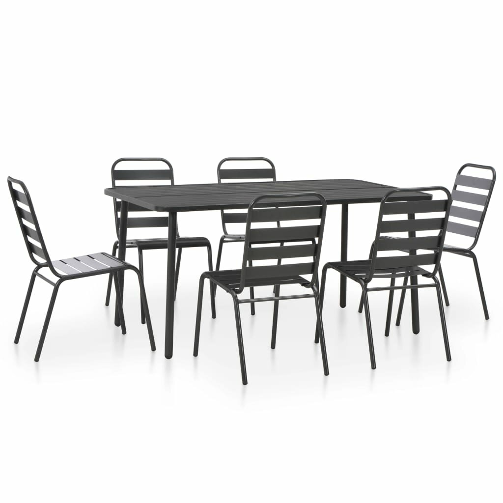 Image of 7 Piece Outdoor Dining Set Steel Dark Gray
