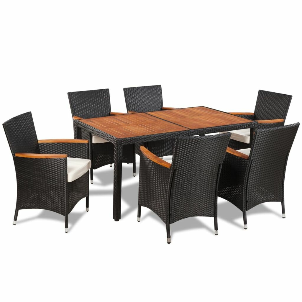 Image of 7 Piece Outdoor Dining Set with Cushions Poly Rattan