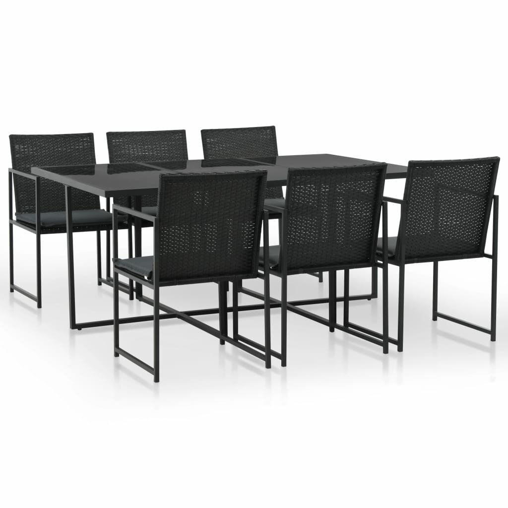 Image of 7 Piece Outdoor Dining Set with Cushions Poly Rattan Black