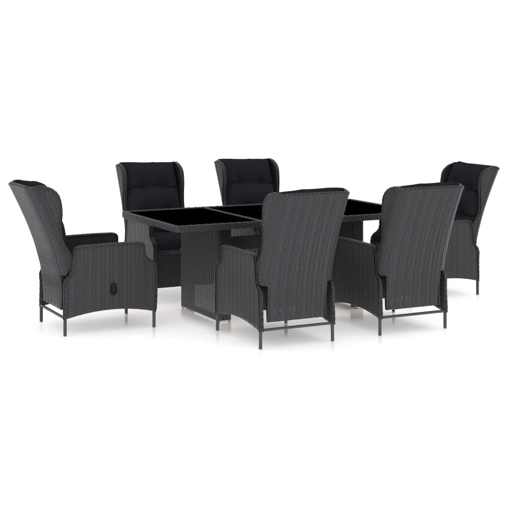 Image of 7 Piece Outdoor Dining Set with Cushions Poly Rattan Dark Gray