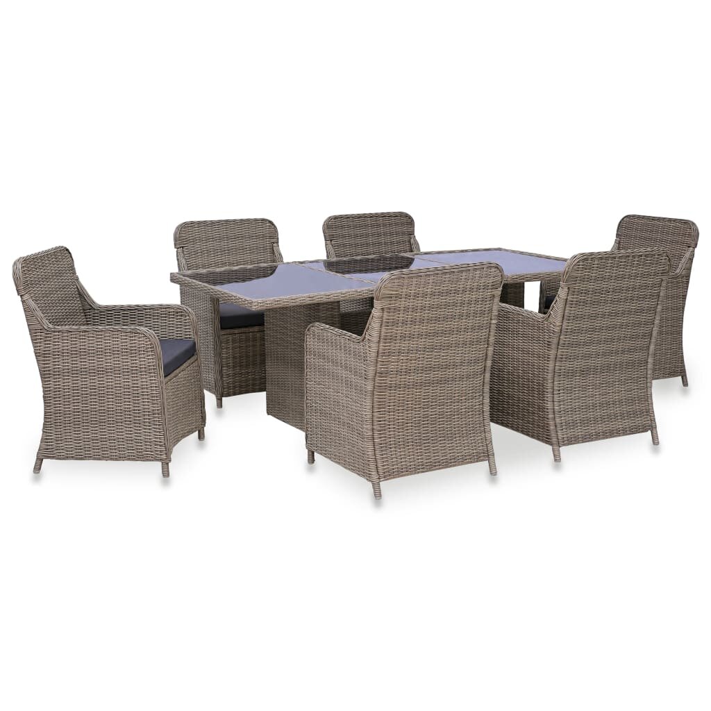 Image of 7 Piece Patio Dining Set Poly Rattan Brown