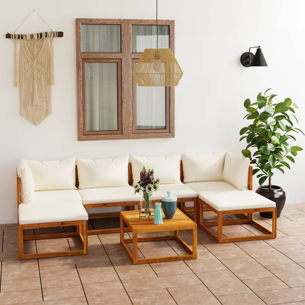 Image of 7 Piece Patio Lounge Set with Cushion Cream Solid Acacia Wood