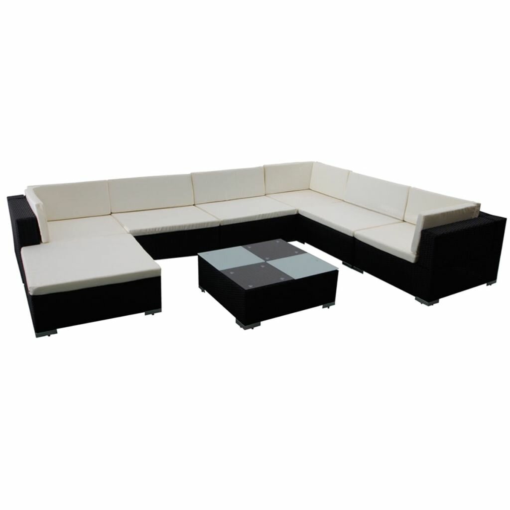 Image of 8 Piece Garden Lounge Set with Cushions Poly Rattan Black