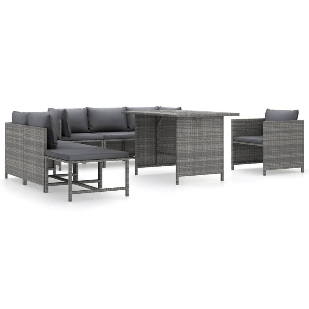 Image of 8 Piece Patio Lounge Set with Cushions Poly Rattan Gray