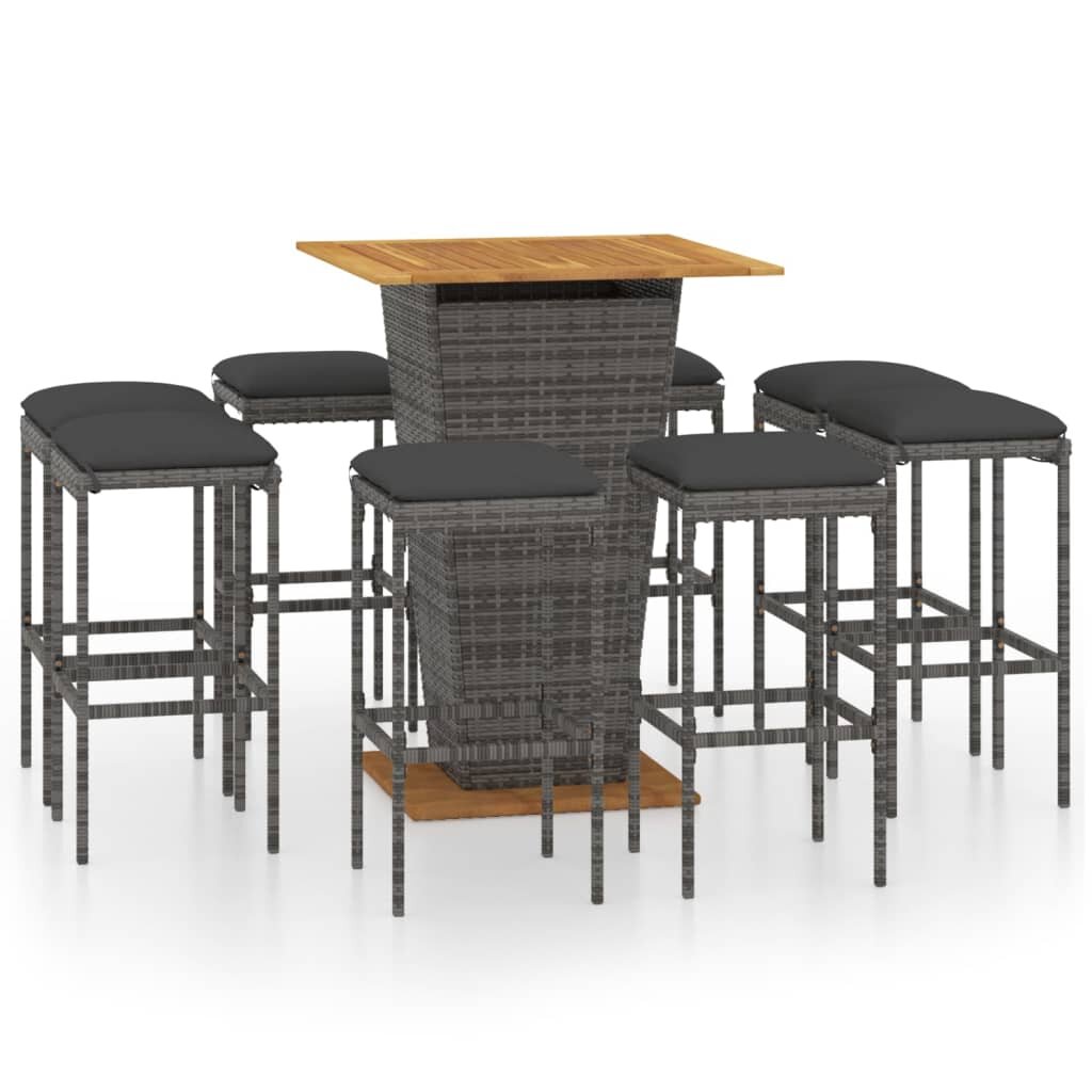 Image of 9 Piece Garden Bar Set with Cushions Poly Rattan Gray