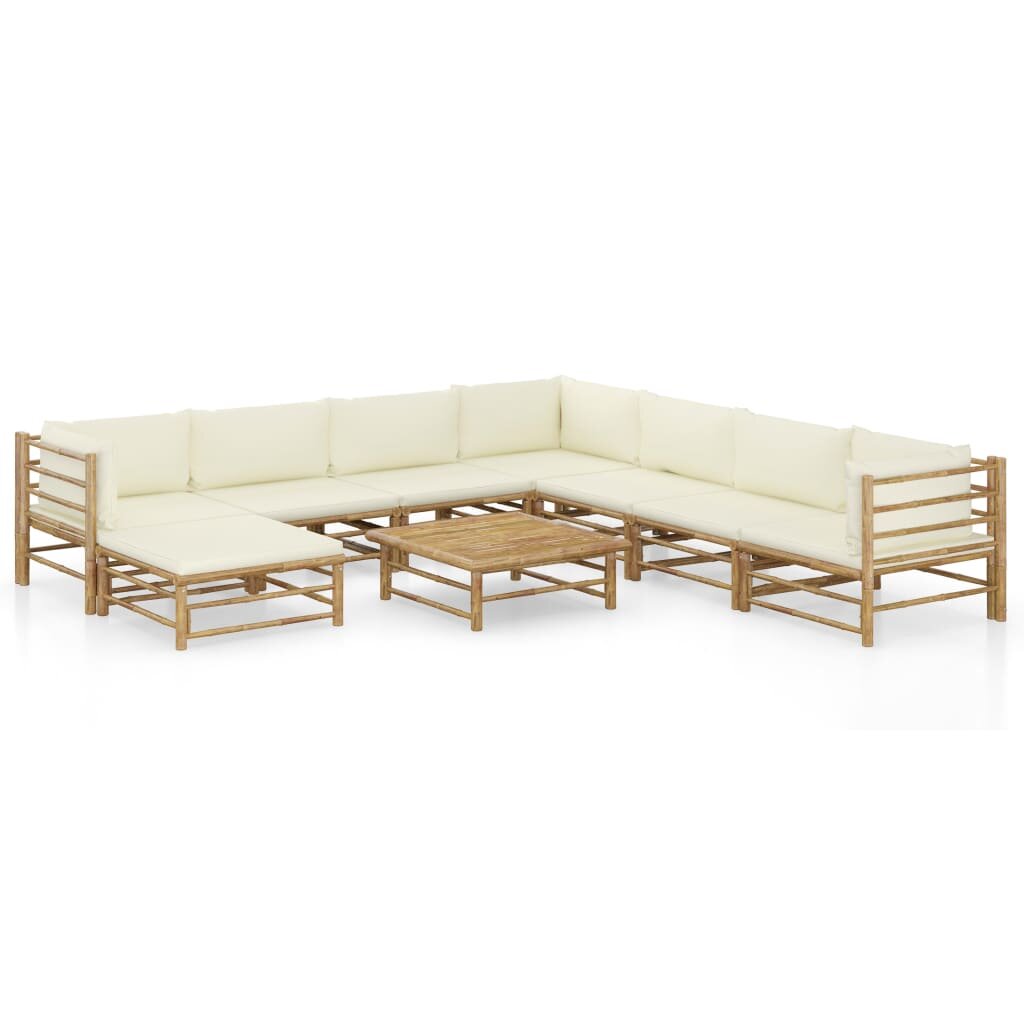 Image of 9 Piece Garden Lounge Set with Cream White Cushions Bamboo