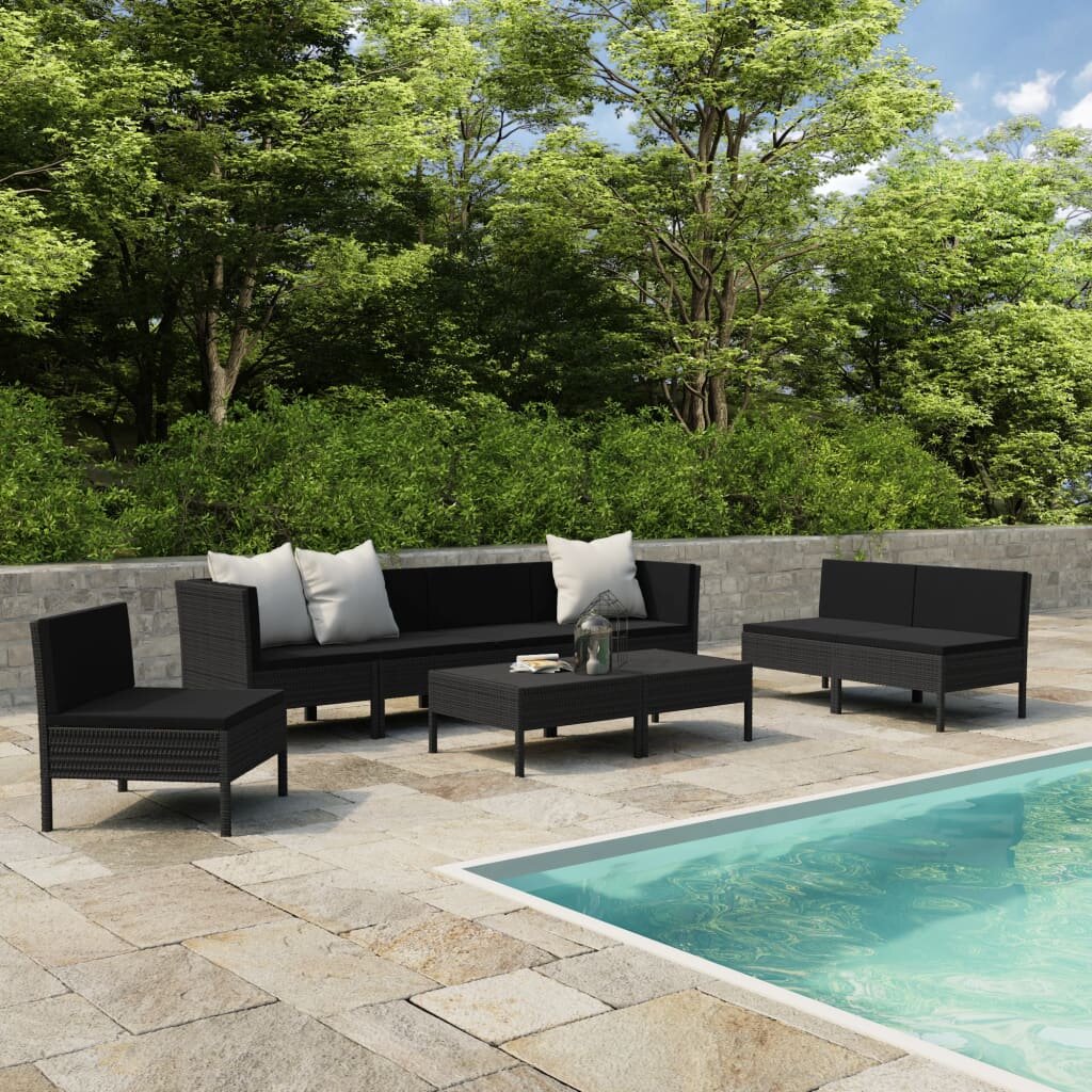 Image of 9 Piece Garden Lounge Set with Cushions Poly Rattan Black