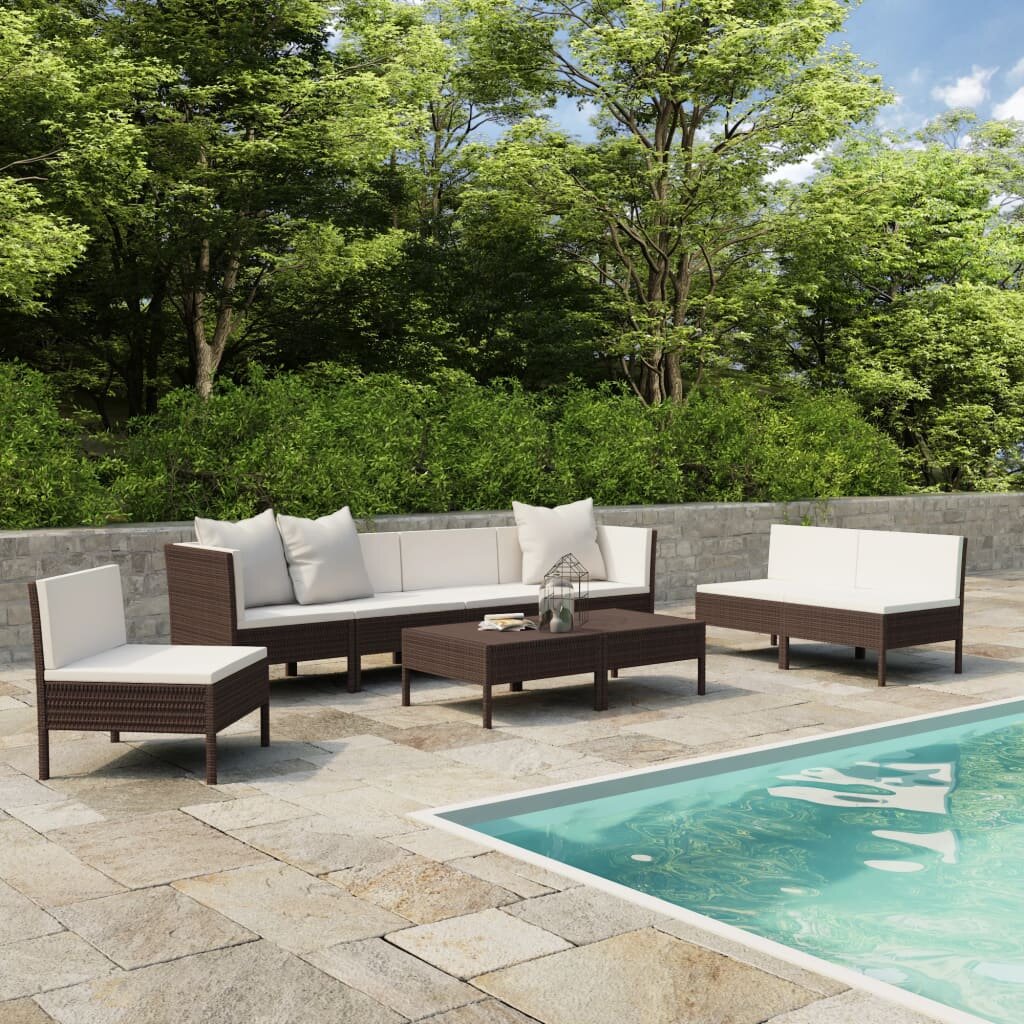 Image of 9 Piece Garden Lounge Set with Cushions Poly Rattan Brown